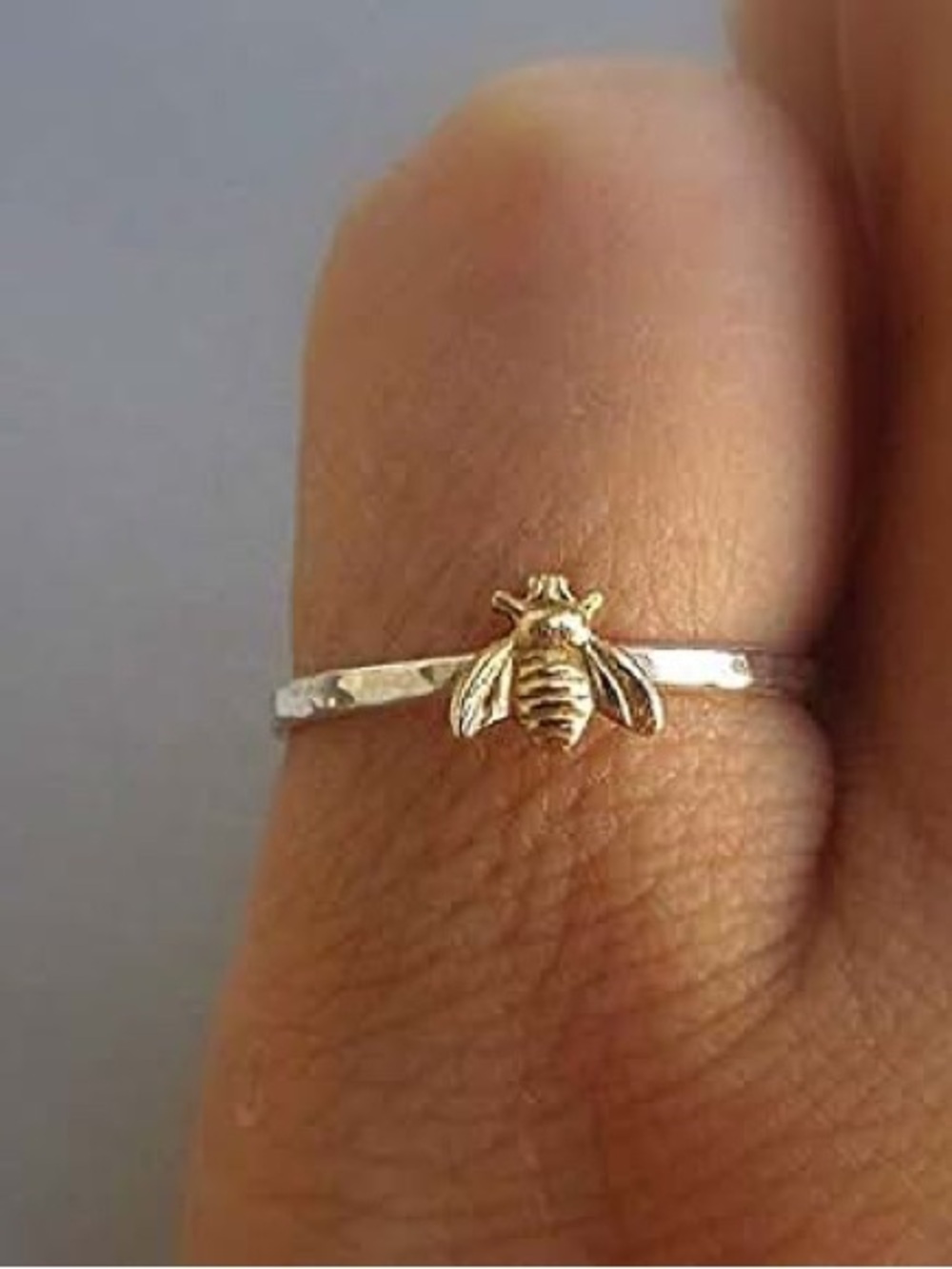 Dainty Silver & Gold Bee Ring Minimalist Nature Inspired Ring